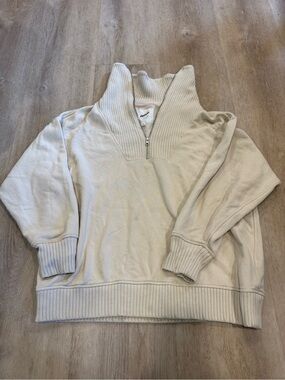aerie Cream Ribbed Quarter-Zip Pullover